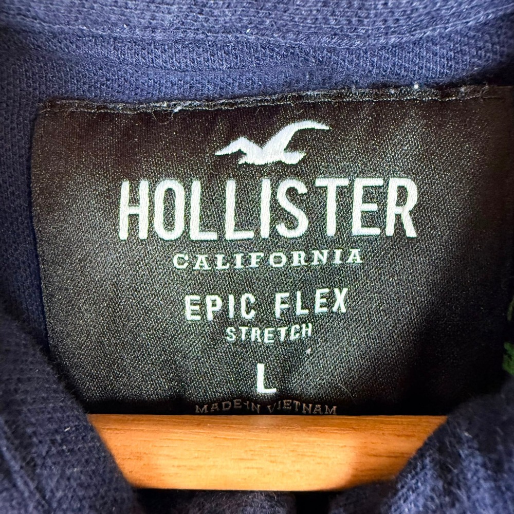 Hollister Epic Flex Polo Shirt Navy Skull Rose Print Stretch Men's Medium - Picture 3 of 6